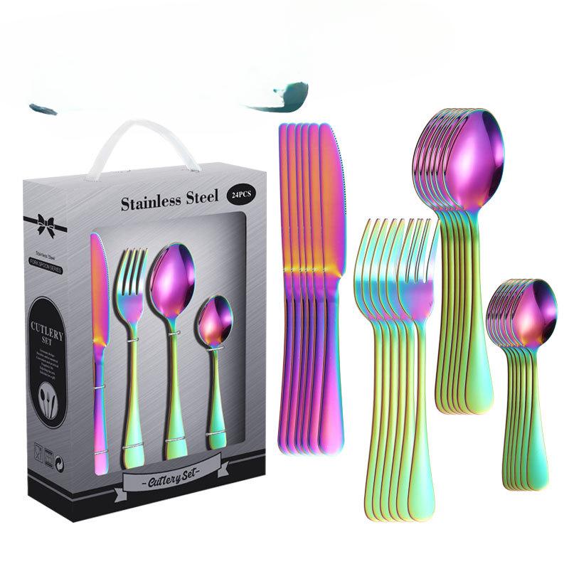 

Набор посуды из нержавеющей стали 1010, набор из 24 предметов для гостиничного стейка, вилка и ложка, подарочная коробка 24set разноцветный