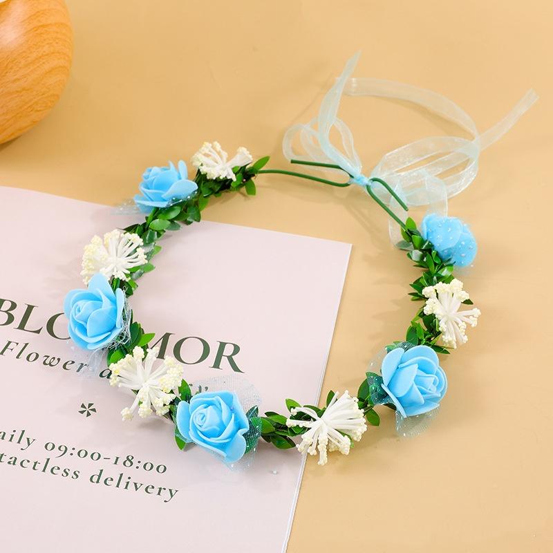 Ribbon Hairband Fabric Floral Hair Hoop Flower Wreath Headband Adjustable Artificial Rose Headband For Beach Parties Summer
