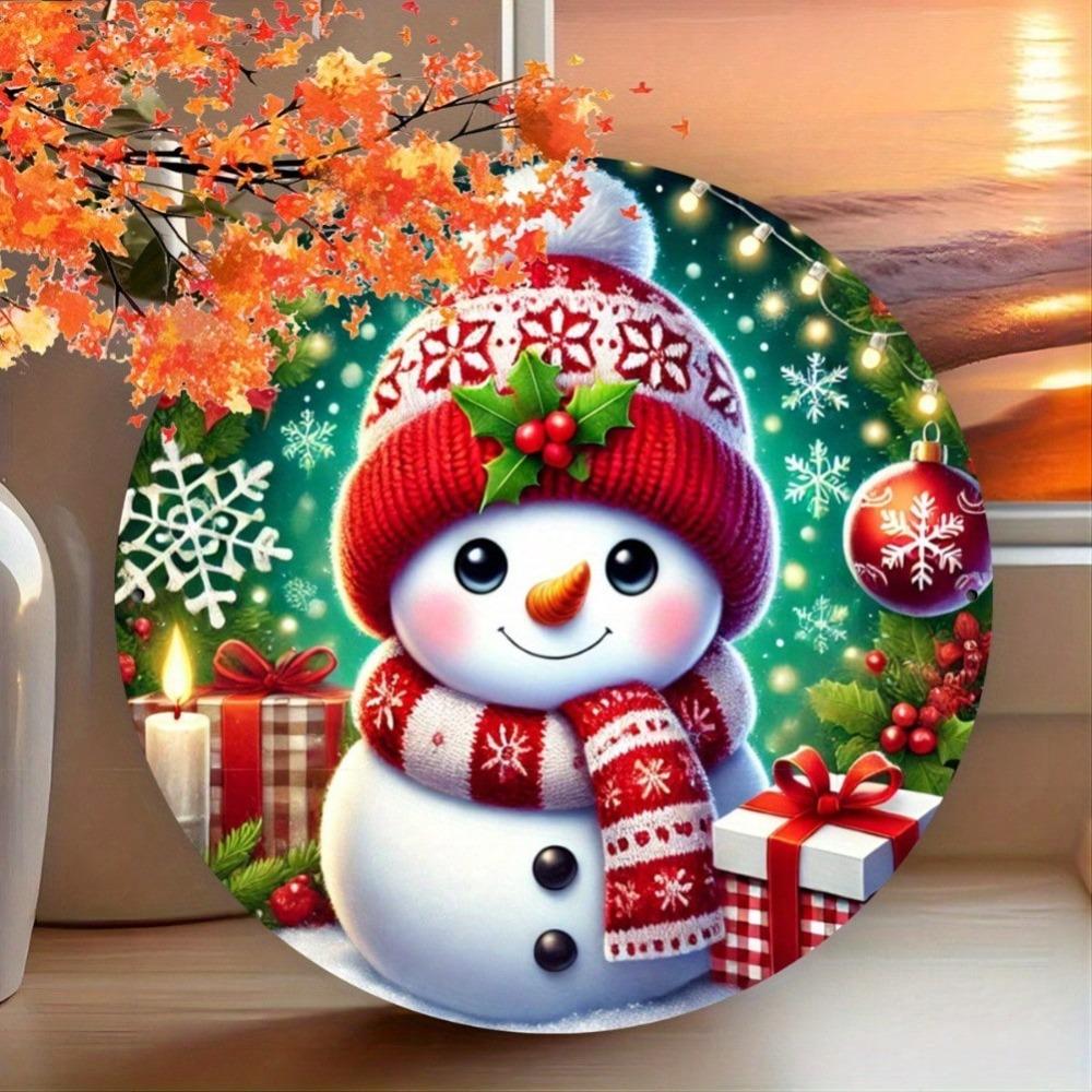 Vintage Christmas Snowman Iron Metal Sign Wreath Wall Art for Home Garden Cafe Decor