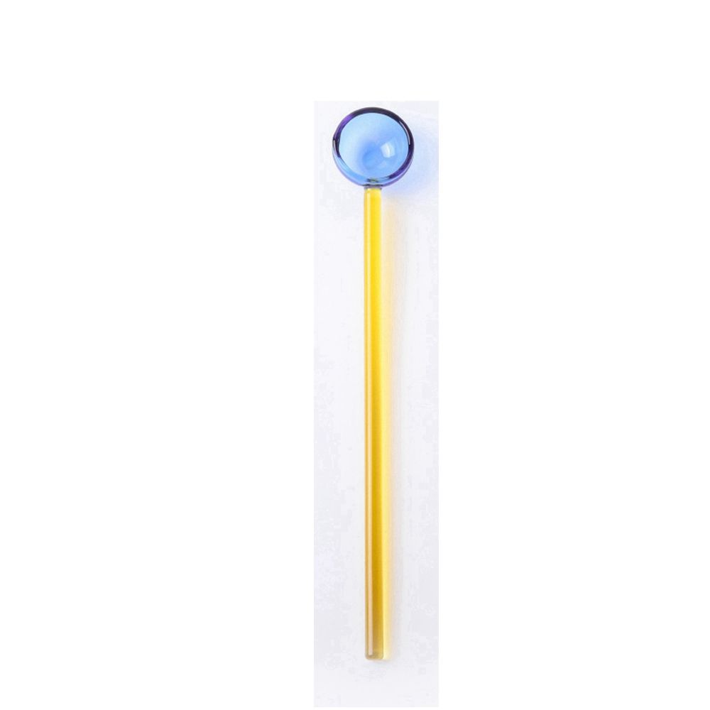 Glass Milk Spoon Colored Transparent Coffee Dessert Stirring Spoon Long Handle Round Kitchen Tableware Stirrer Rod