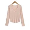 Korean V-Neck Long-Sleeve Slim Fit Sheer T-Shirt for Women - Autumn Essential