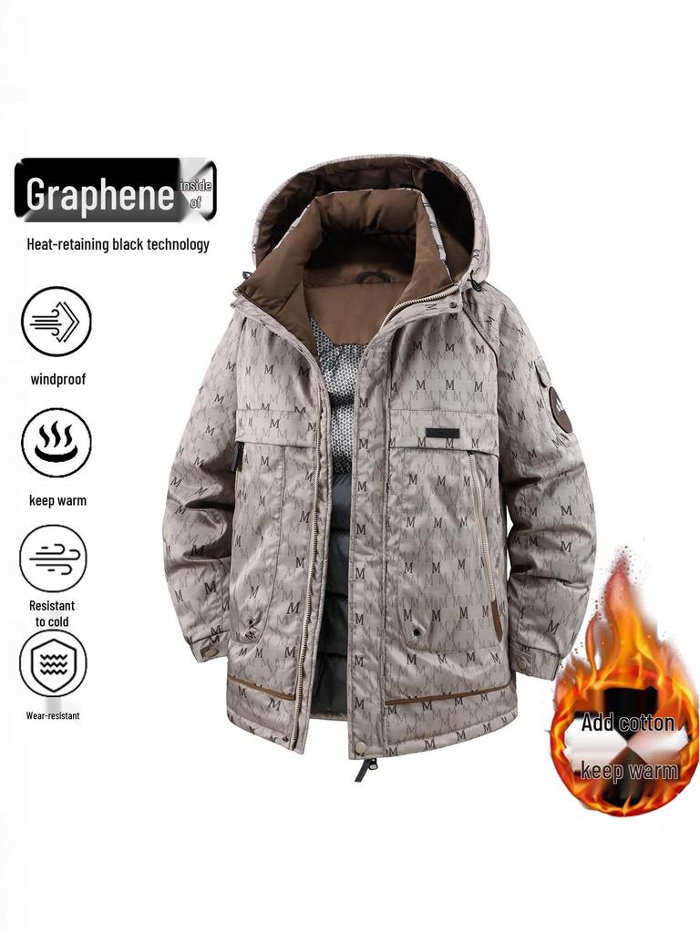 2025 Winter Herren Trendige Kapuzen-Baumwolljacke mit Buchstabenaufdruck - Dick und Warm 2566