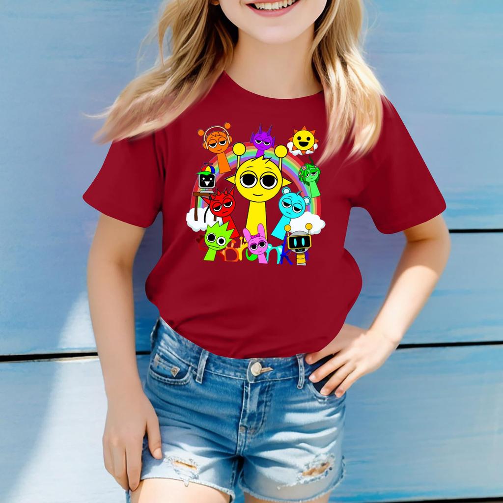 Children's Round Neck Short Sleeve Print Top