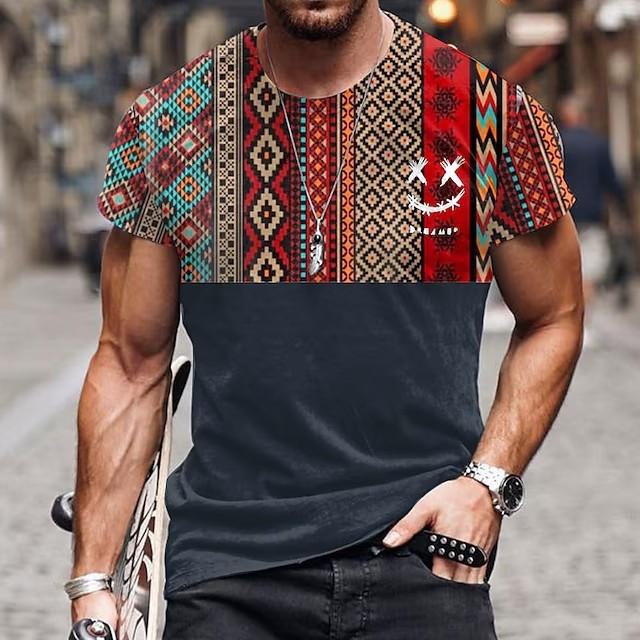 Повседневная мужская одежда Этнический стиль Ретро Абстрактная 3D-печать Футболка с коротким рукавом S