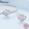 BAMOER 925 Sterling Silver Pink CZ Geometric Hollow Heart to Heart Bead for Women Original Bracelet and Bangle Jewelry