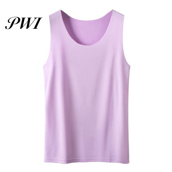 Summer Tank Women Bottoming Vest Ice Silk Seamless Sleeveless Pure Color Plus Size Stretchy Top Round Neck Dry Cooling Camisole Dating Office Vacation