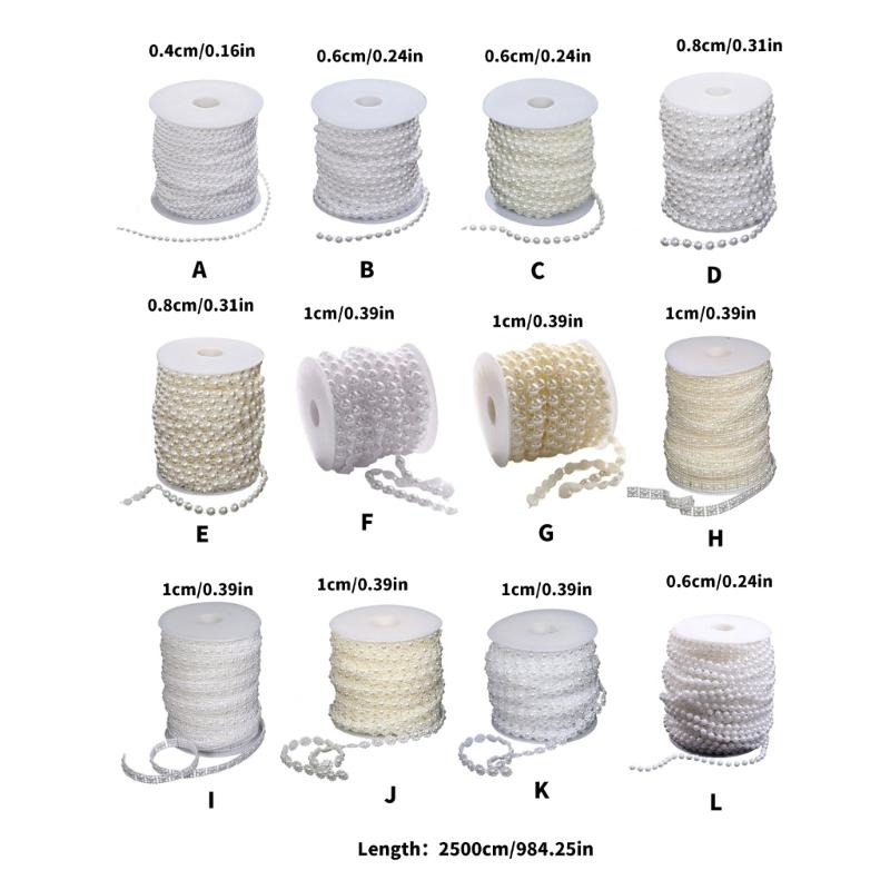 Imitation Pearls String Beads Chain for Art Craft 25M Artificial Pearls Beads Chain for Bridals Dress Wedding Decoration