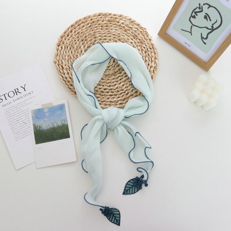 

Contrast Color Small Scarf Women s Thin Elegant Silk Scarf Artistic Leaf Pendant Gentle Scarf Diamond Neckerchief Headband