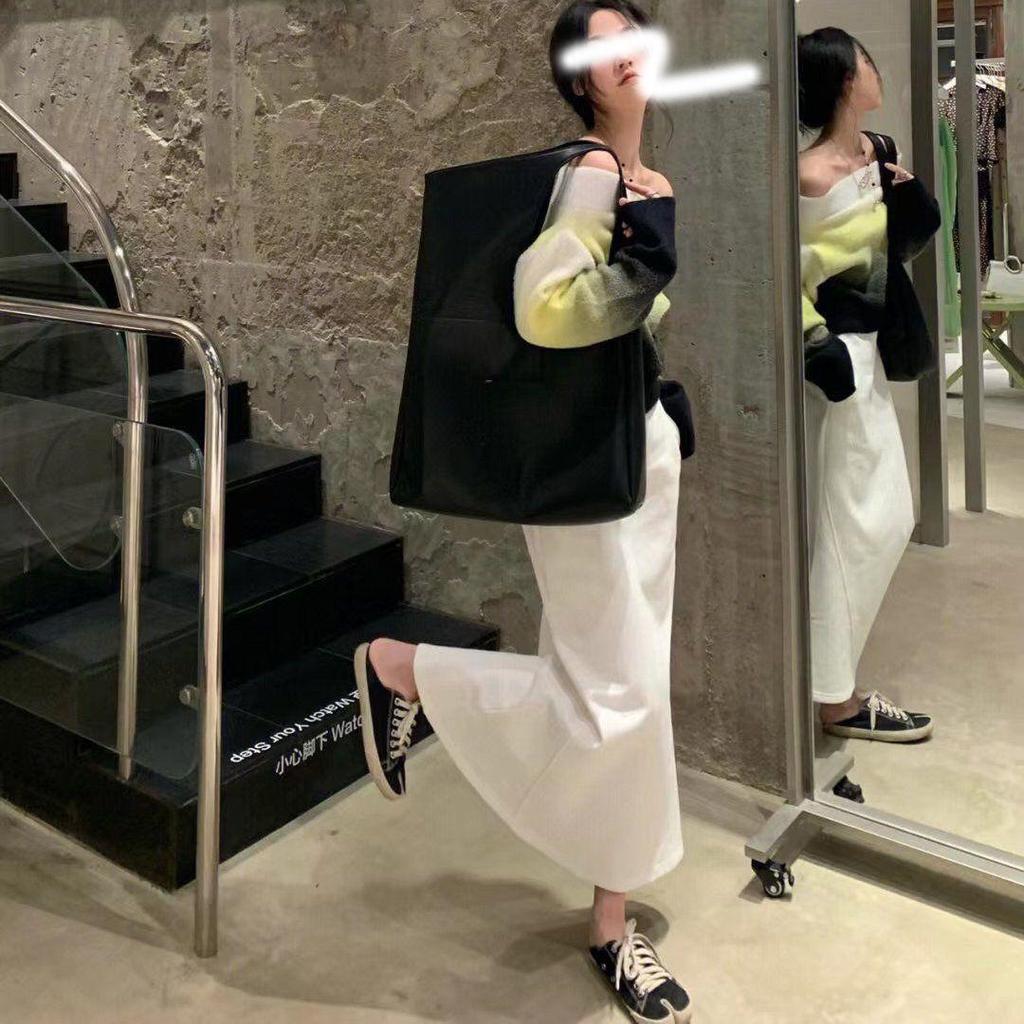Versatile Gradient One-Shoulder Sweater - Brown/Black or Yellow/Black Color Block
