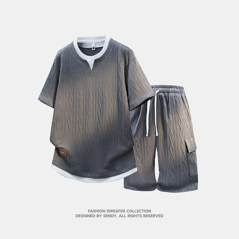Men's Trendy Loose Summer Jacquard T-shirt & Shorts Set