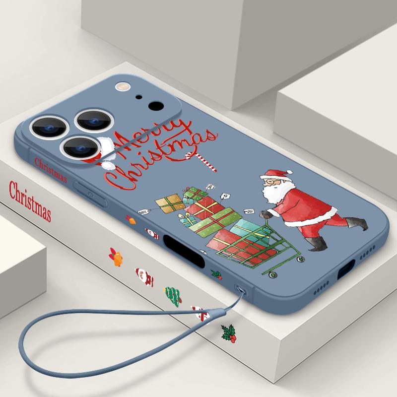 Cute Santa Claus Pattern TPU Soft Silicone Case For iPhone 17 Pro Max 16E 16 15 14 13 Pro Max 12 Pro 11 Shockproof With Lanyard Phone Cover Fundas