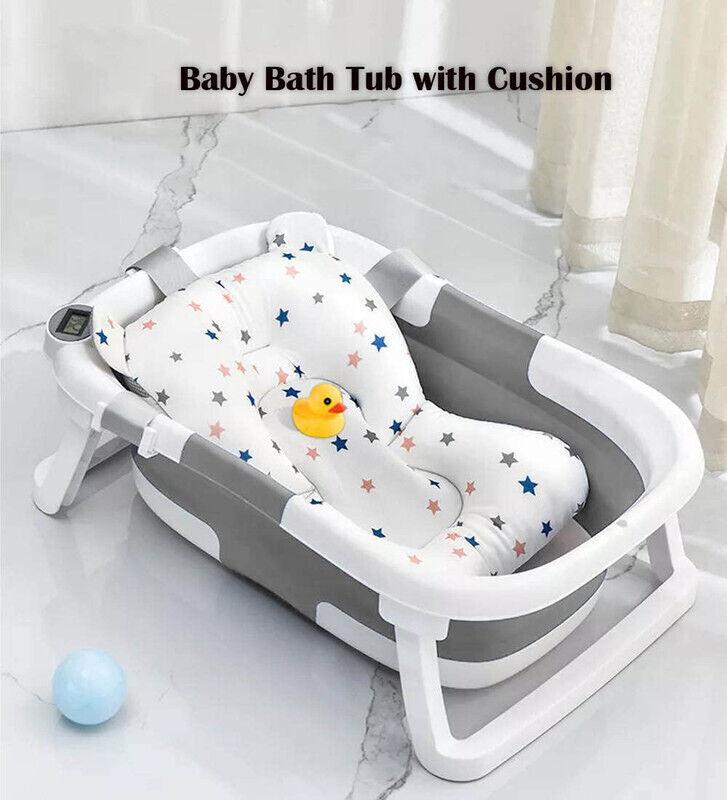Foldable Baby Bath Tub Ergonomic Baby Bathtub With Temperature & Cushion Bath Pad + Bath Net From 0-36 Months