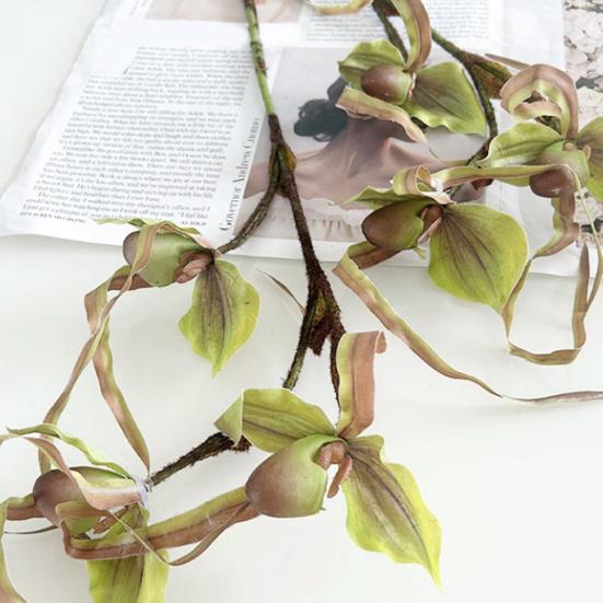 Artificial Flower Paphiopedilum Realistic Silk Plastic Petals Flexible Stems Long-Lasting No Watering Fake Orchid Home Decor