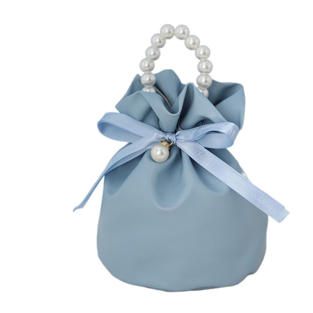 

Storage Bag PU Drawstring Bag Korean Style Pearls Handle Wrist Bag Festive Sugar Bag New Year синій