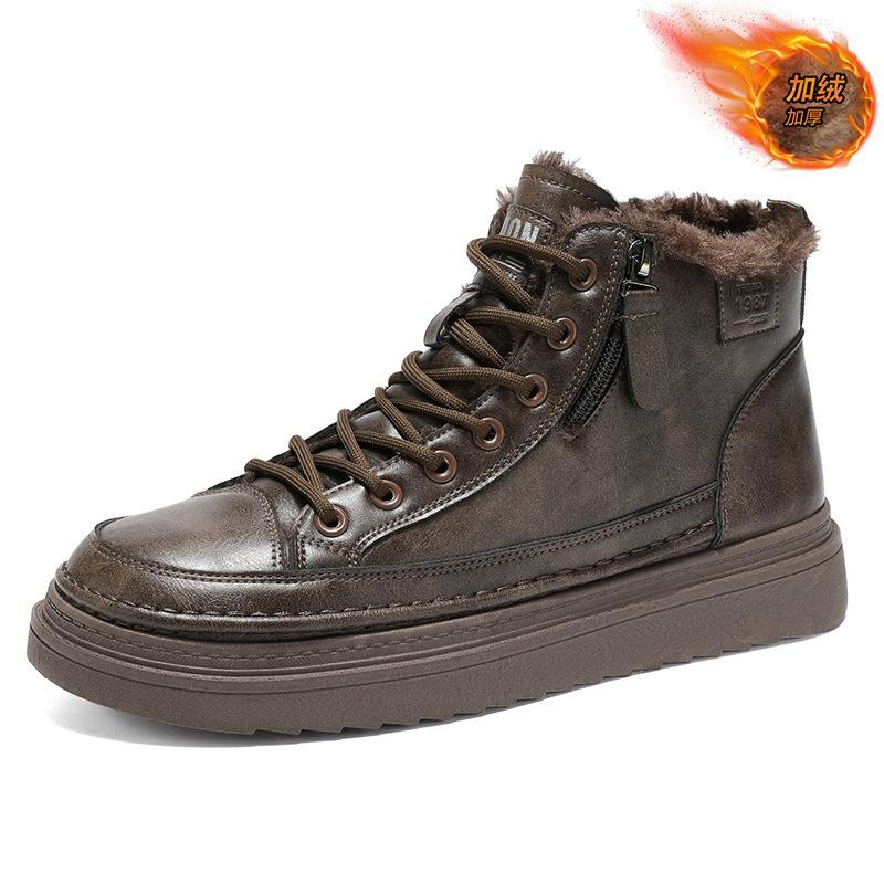 Winter velvet Martin boots men's shoes new waterproof and non-slip chef shoes trendy versatile thickened warm short boots cotton shoes