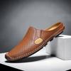 2025 Lato Skórzane Półbuty Męskie Półklapki Casualowe Muły Męskie Mokasyny Kapcie Wsuwane Płaskie Buty Do Jazdy Samochodem Mężczyzna