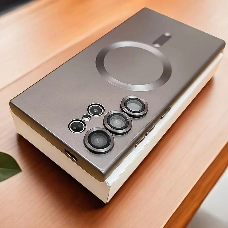 

Подходит для чехла для мобильного телефона Samsung S25 Ultra, магнитный металлический чехол с краской, S24FE, защитная пленка для стеклянного объектива, S23Plus, чехол с полной защитой Samsung S21FE