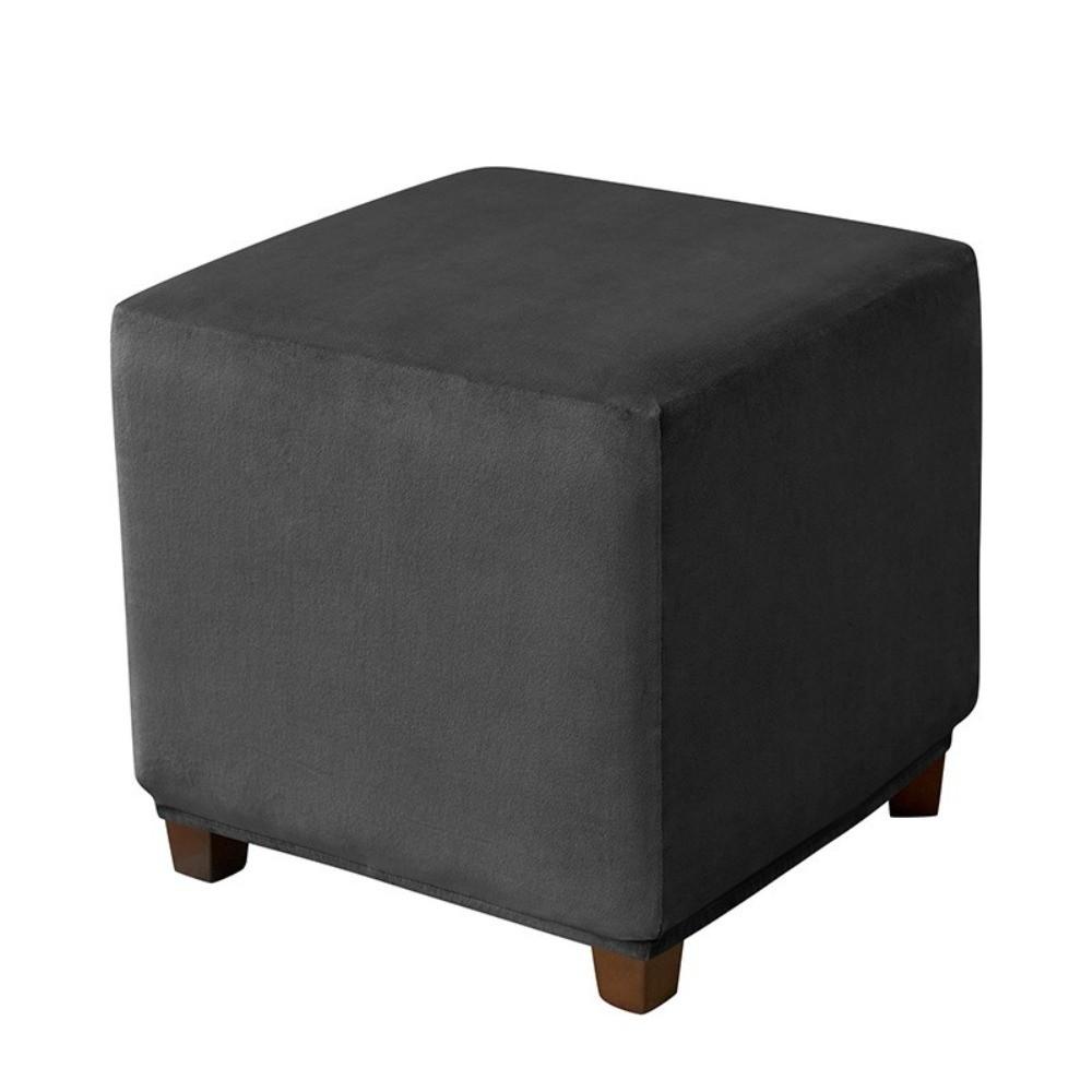 Durable Velvet Ottoman Cover Square Dustproof Pouf Stool Cover Solid Color Elastic Footrest Slipcovers