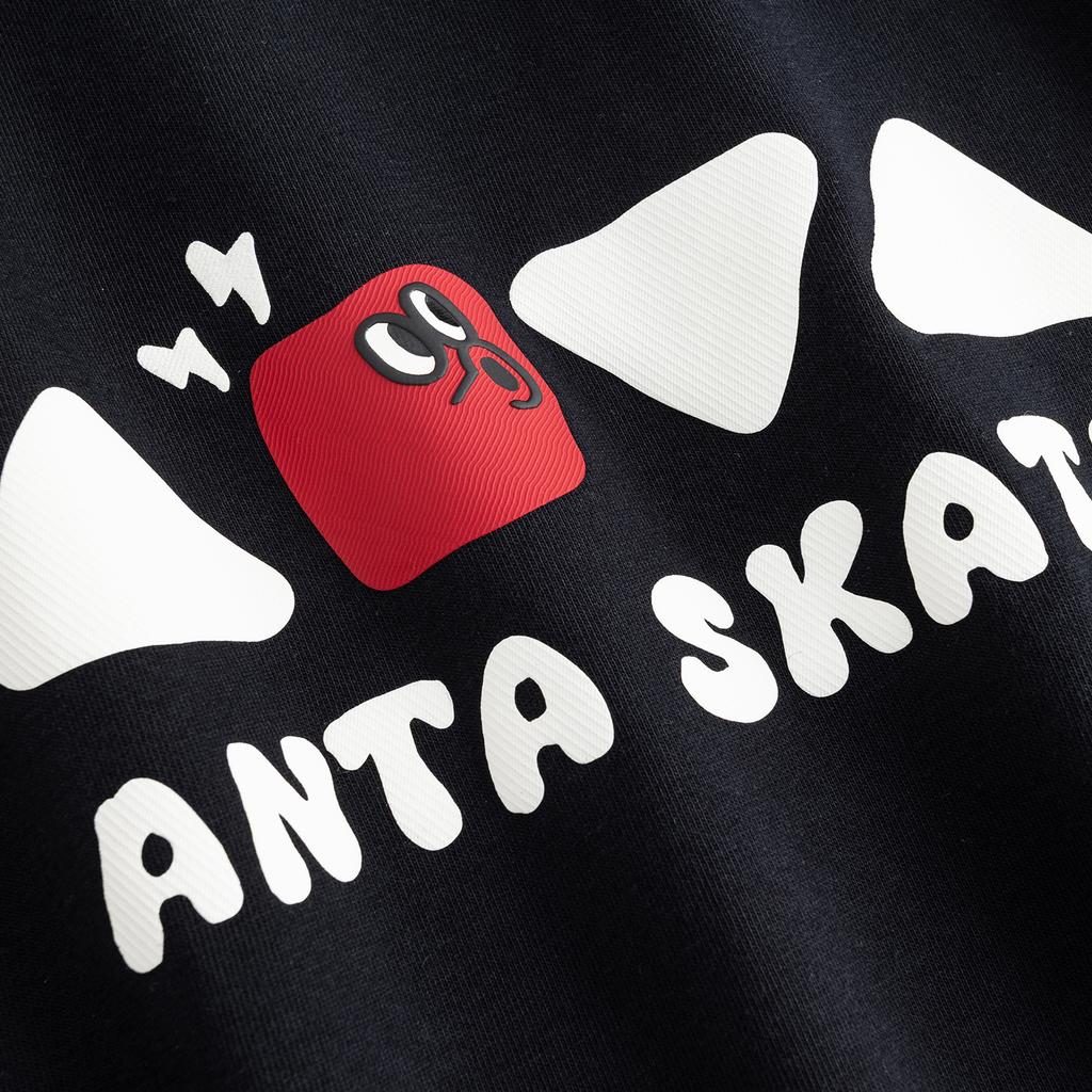 Anta Summer Skateboard Knitted Loose Short Sleeve T-Shirt Unisex Tops Black 172628101-3