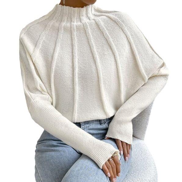 

White Relaxed Fit Ribbed High Neck Knit Top L