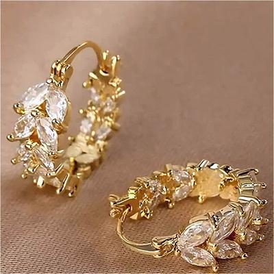 Pendientes de Aro Dorados con Circonita Sintética Incrustada en Forma de Espiga para Banquetes Elegantes de Boda para Mujer