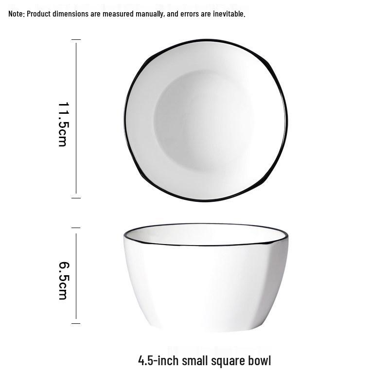 Set of 10 Ceramic Square Bowls – Nordic Style, Microwave Safe, Ideal for Rice & Dining. 4.5 inch Black Edge Square Bowl Set of 6