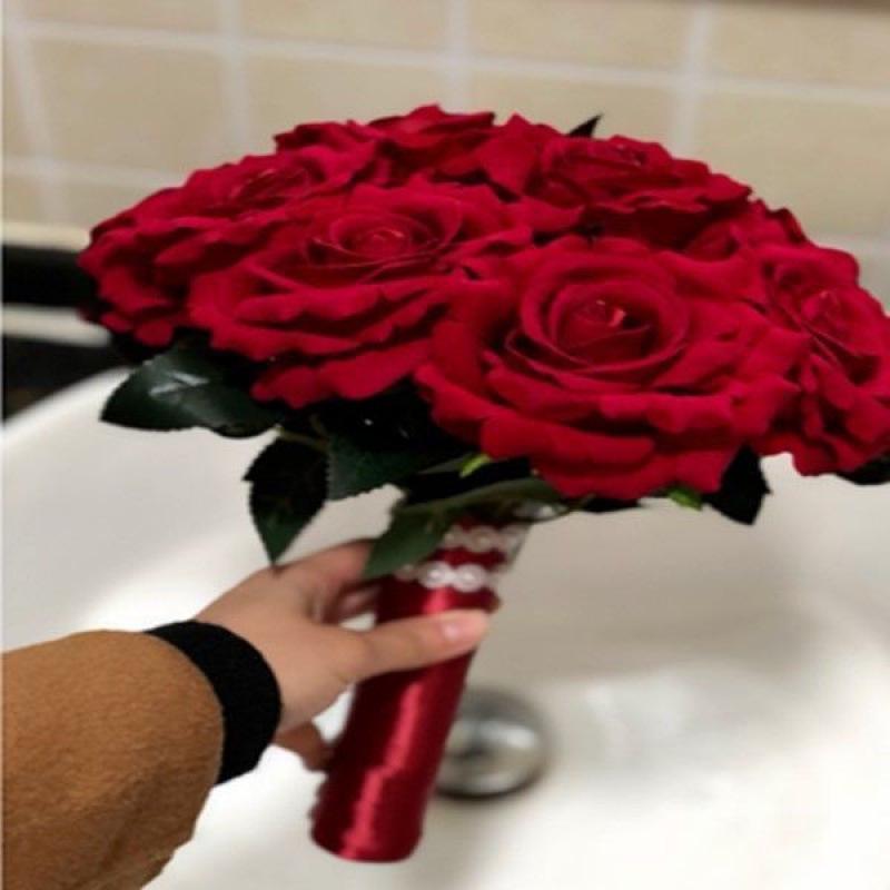 European Style Bridal Bouquet with Small Roses - Pink & White