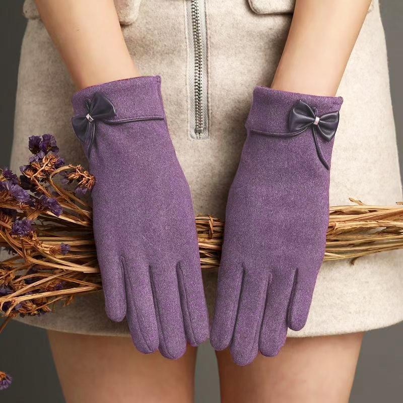 Warm Gloves Winter Touch Screen Gloves Stylish Gloves with Bowknot Decoration for Women