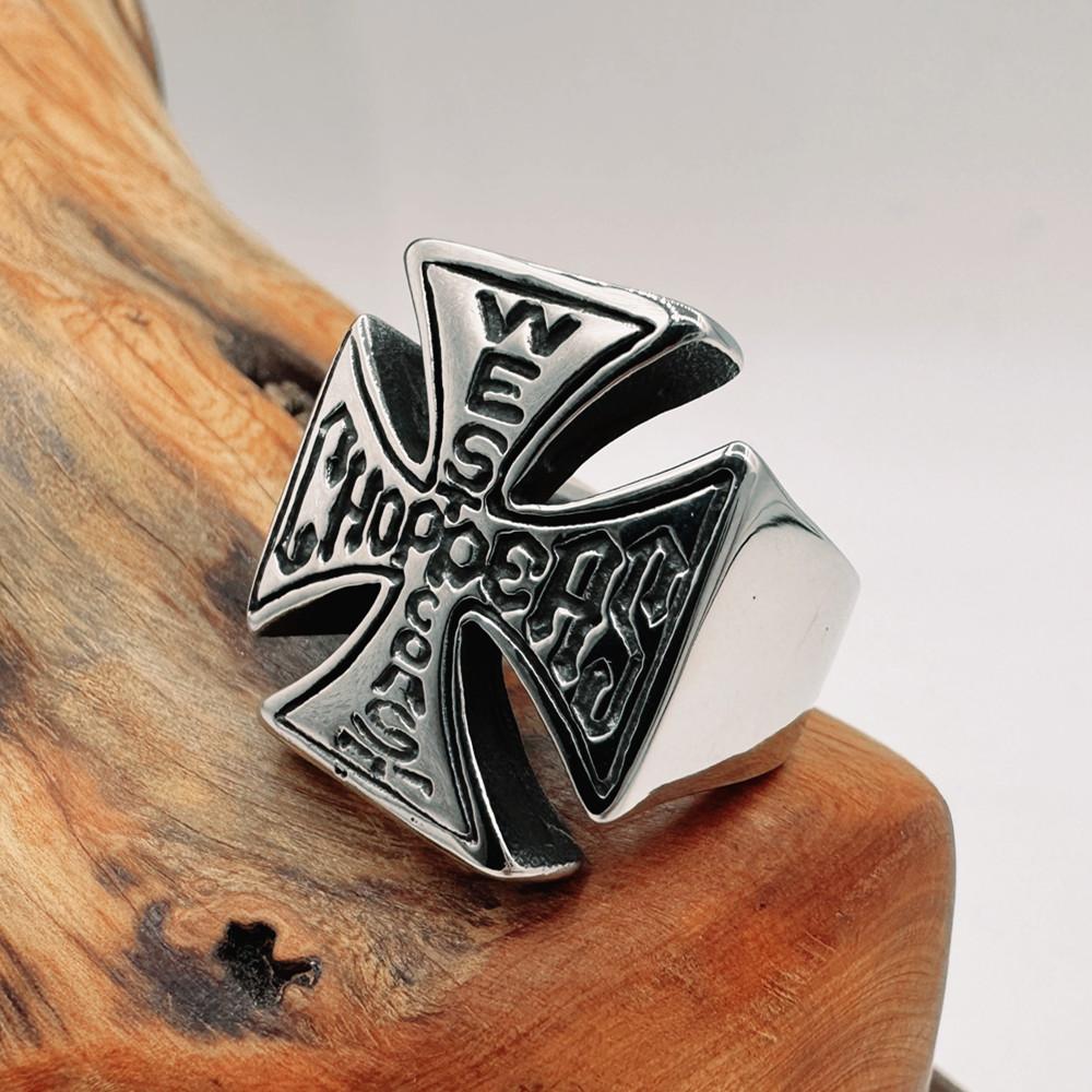 Anello Croce in Acciaio Inossidabile 316L per Uomo Biker Punk Gioielli per Moto Accessorio Moda