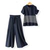 Casual Embroidery Suit Women's Summer New Design Short-sleeved Belly-covering Shirt Wide-leg Pants Two-piece Set