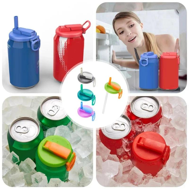 BPA-Free Silicone Soda Can Lids with Straws Reusable Jar Cap Accessory for Standard Beverage Cans Picnic Essential