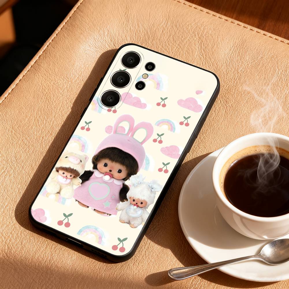 Cute M-Monchhichis Phone Case For Samsung S25,24,23,22,30,21,10,9,Ultra,Plus,Lite,FE Soft Black Case Samsung S205G