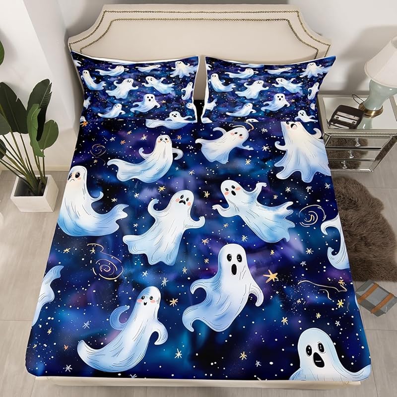 Cute ghost bedding set for boys, girls, teenagers, bats, pumpkin lanterns, Halloween
