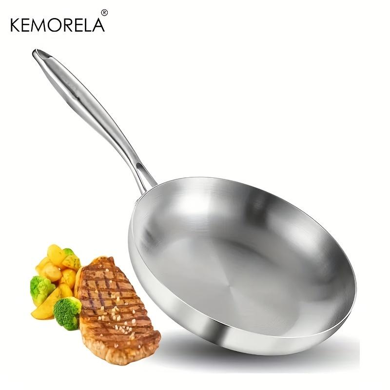 24CM Bratpfanne 304 Edelstahl 2MM Dicke Wokpfanne 5-lagige Stahlpfanne, Pfannen in Profiqualität zum Kochen Kochtopf
