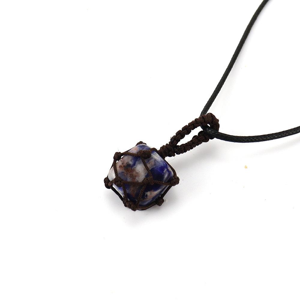 Hand-Woven Crystal Rough Stone Natural Stone Brown Mesh Pocket Necklace Mesh Pocket Sweater Chain N701