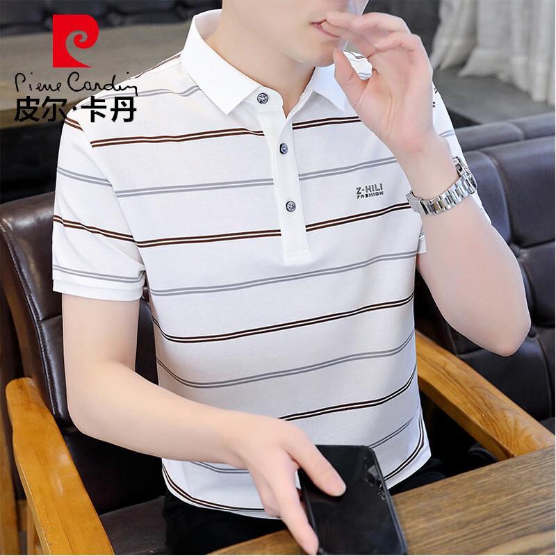 Pierre Cardin Men s Summer Business Short-Sleeve Striped Polo Shirt 3XL