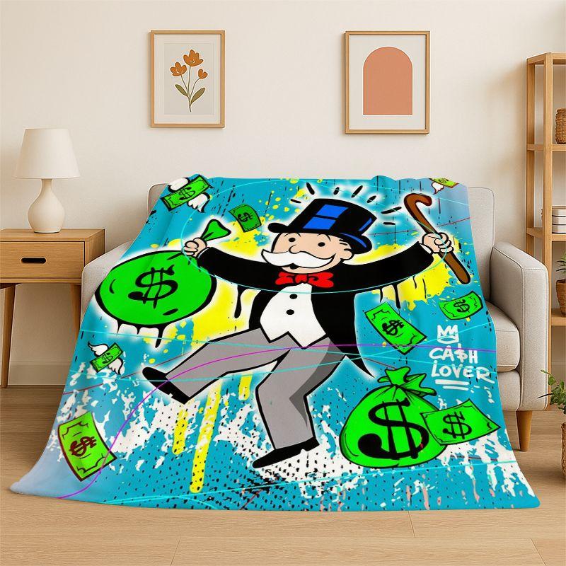 Monopoly Dollar Rich Game Cartoon Flannel Blanket Soft Warm Throw Blanket for Bedroom Living Room Bed Travel Camping Picnic
