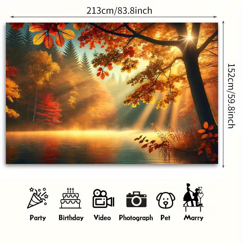2D Enchanted Autumn Forest Lake Photography Background