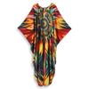 Summer Vintage Boho Women Plus Size Kaftan Sexy Beach Coverups Colorful Printed V Neck Batwing Sleeve