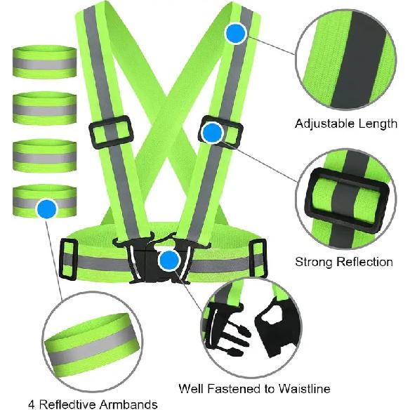 Correas Reflectantes de Alta Visibilidad Seguridad en el Trabajo Nocturno Correr Ciclismo Seguridad Chaleco Reflectante Ajustable Alta Visibilidad Reflectante
