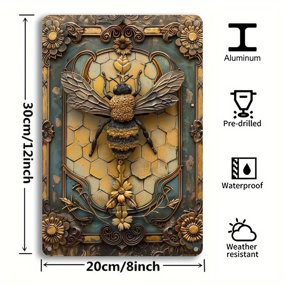 1pcs Vintage Metal Tin Sign Bee Aluminum Metal Tin Sign Wall Decor Sign Garage Home Bar Vintage Metal Decoration