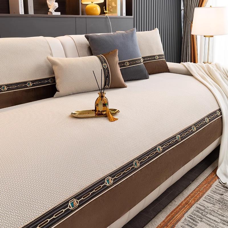 Chenille Sofakissen, Ganzjahres-Universal-Anti-Rutsch-Wohnzimmer-Sitzkissen, moderner leichter Luxus orangefarbener Sofabezug, Rückenlehnenhandtuch