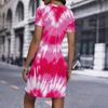 Fashion Womens Loose Abstract Pattern Print O Neck Short Sleeve Loose Streetwear A-line Dress