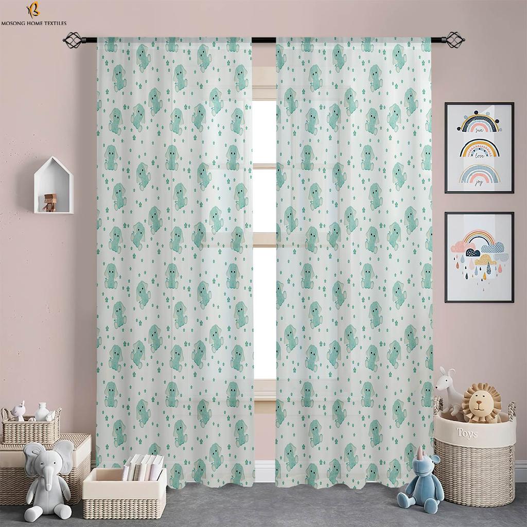 Window Curtains Cute Cartoon Elephant Print Curtains Machine Washable Bedroom Living Room Study Children'S Room Curtains 2 Pcs