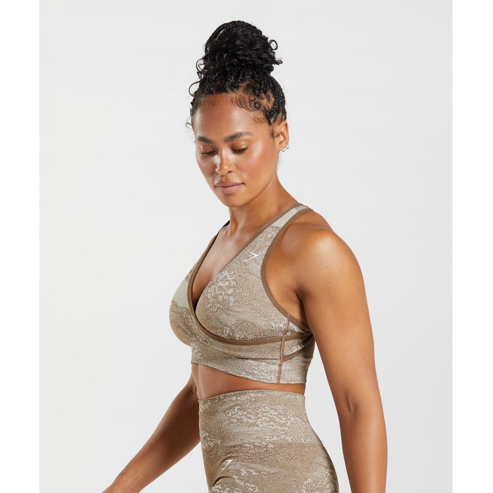 Gymshark Adapt Camo Seamless Sports Bra Pebble Grey Soul Brown B3a4d Gbwl
