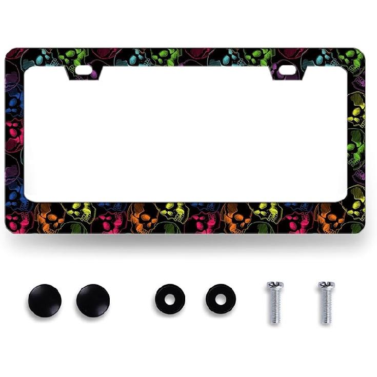 Hibiscus License Plate Frame Beautiful Tropical Flowers Floral License Plate Holder Colorful Stainless Steel Auto Parts Funny License Plate