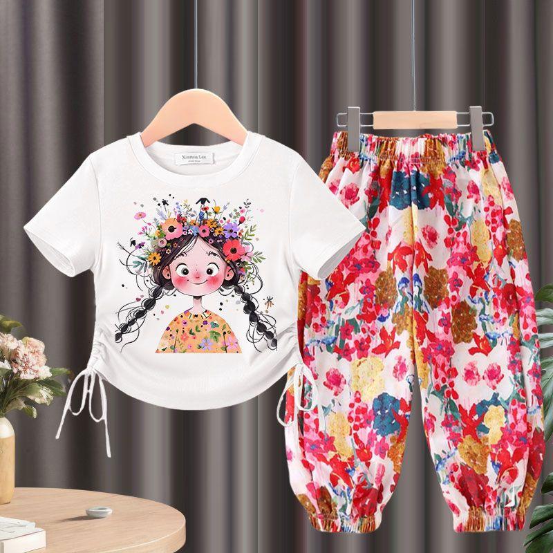 Girls' Summer Set Children's Slim Fit Short Sleeved Summer Set Mosquito Proof Pants Two-piece Set