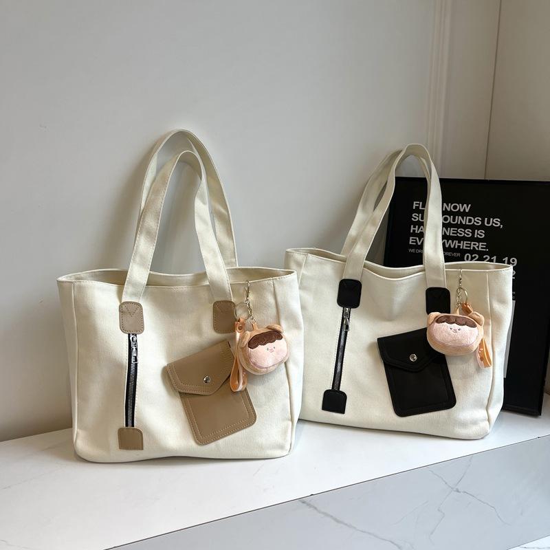 Canvas Tote Bag Student Class Shoulder Bag Large Capacity Commuter Handbag