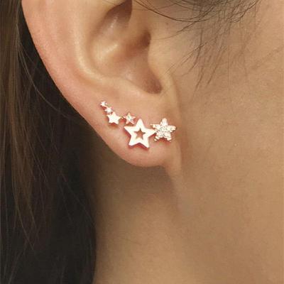 Shining Geometric Gold Color Earrings for Women Climber Tiny Star Stud Earrings Birthday Gift Jewelry Earrring CLE