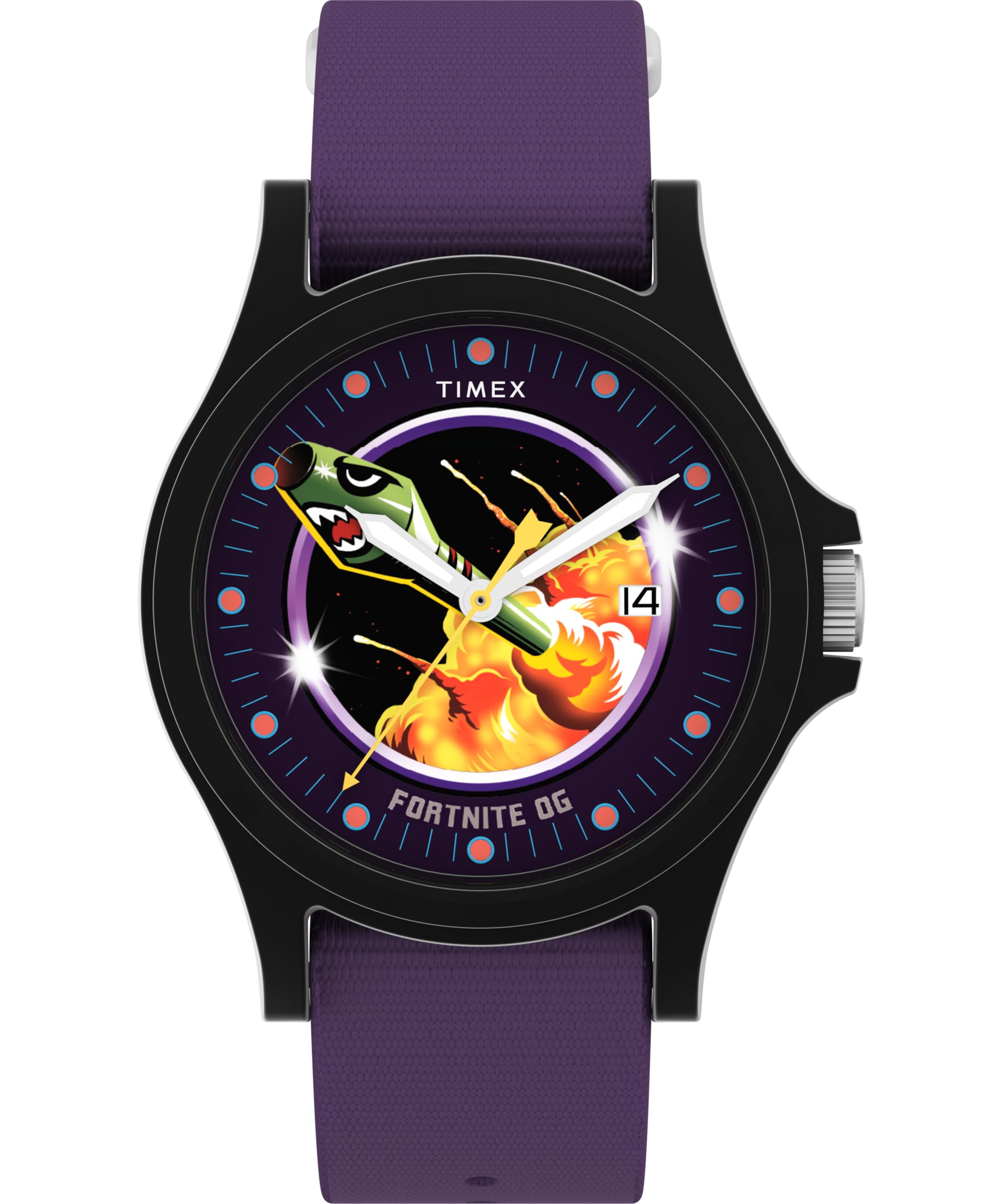 TIMEX Timex x Fortnite 5 ATM Water Purple Unisex (Timex) Watch, Quartz, Resistant, Plastic, Dial, TW2Y46300, [Used] фиолетовый